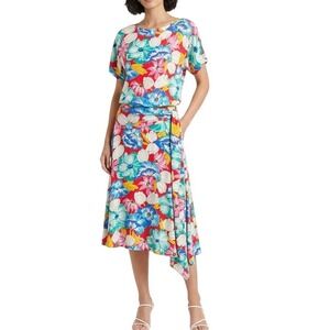 VTG‎ 70s 80s The Kollection Floral Midi Dress SZ 6 Wide Sash Tie Resort Tropical